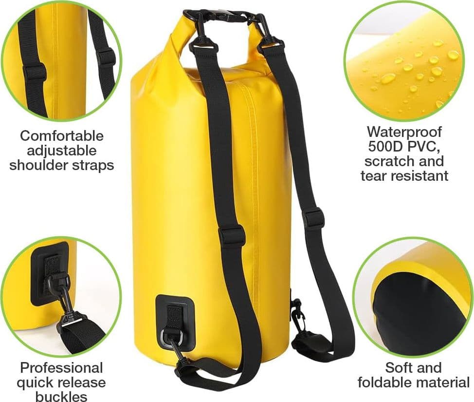 Sacca Impermeabile 20L Dry Bag con Tracolla Regolabile Giallo in Custodie Scontolo.net - Potenza, commercioVirtuoso.it