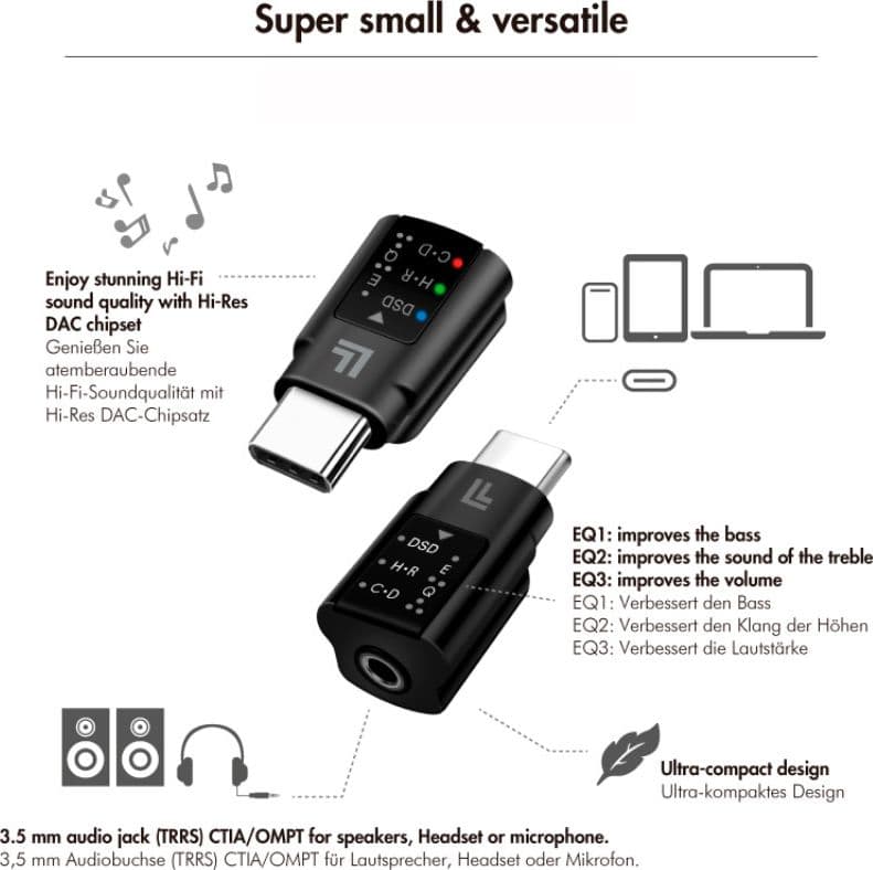 Adattatore Convertitore Audio DAC con Equalizzatore da USB-C&trade a 3,5 mm Nero in Convertitori D-A Scontolo.net - Potenza, commercioVirtuoso.it