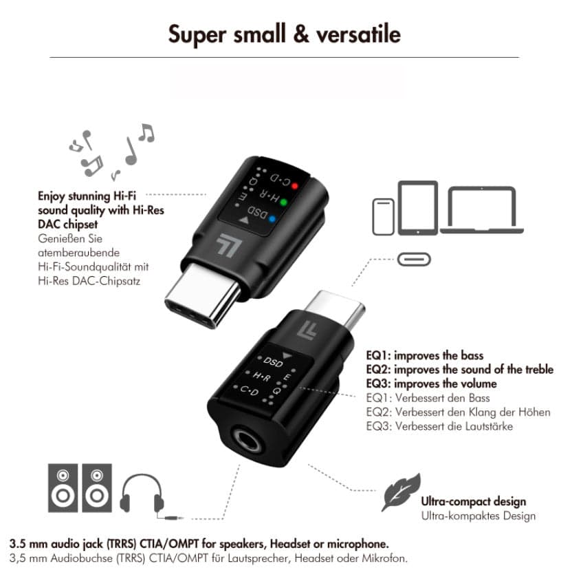 Adattatore Convertitore Audio DAC con Equalizzatore da USB-C&trade a 3,5 mm Nero in Convertitori D-A Scontolo.net - Potenza, commercioVirtuoso.it