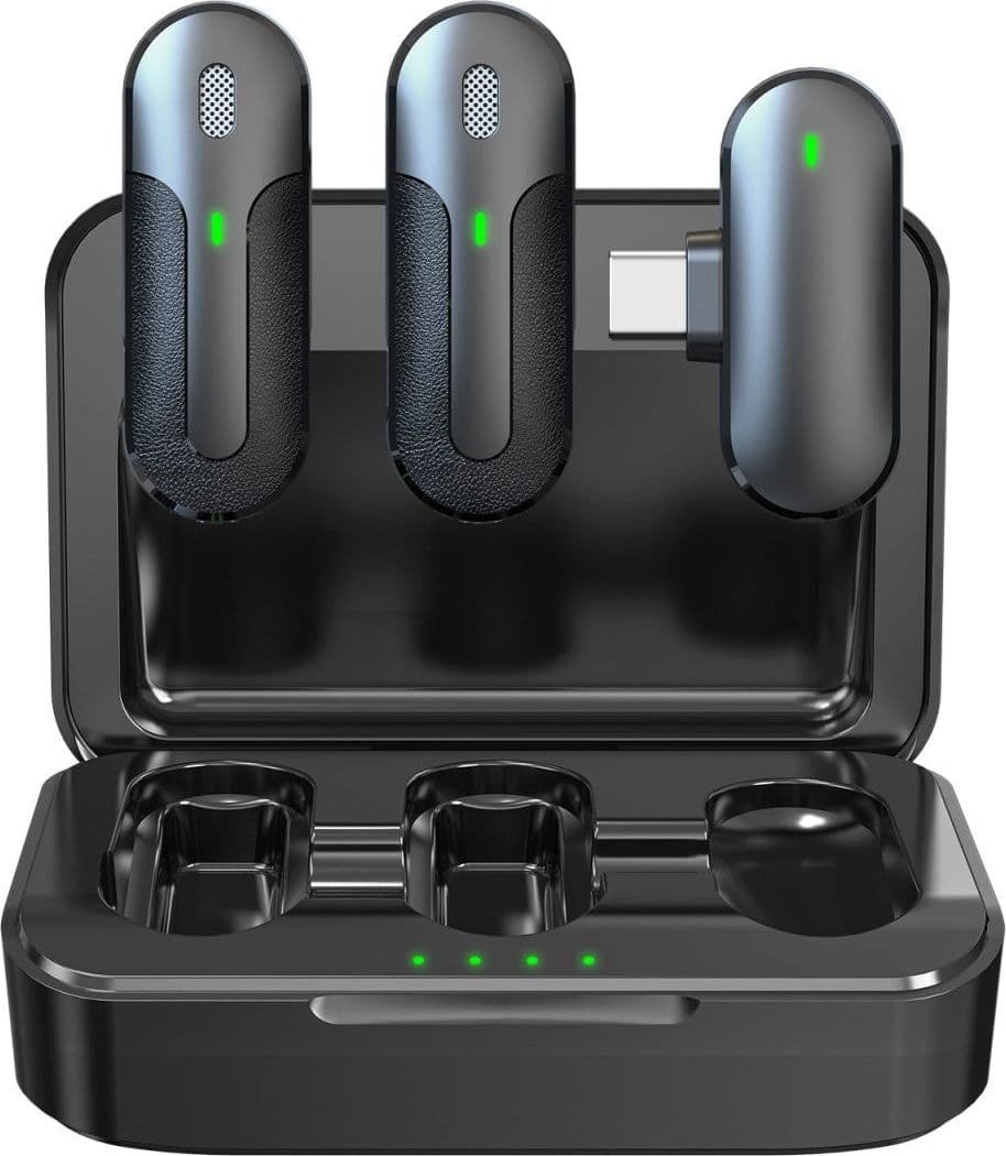 Set 2 Mini Microfoni Lavalier Wireless con Ricevitore USB-C&trade e Custodia di Ricarica, TX301