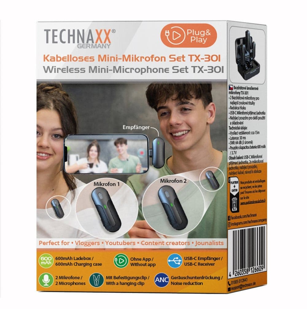 Set 2 Mini Microfoni Lavalier Wireless con Ricevitore USB-C&trade e Custodia di Ricarica, TX301 in Set di microfoni Scontolo.net - Potenza, commercioVirtuoso.it
