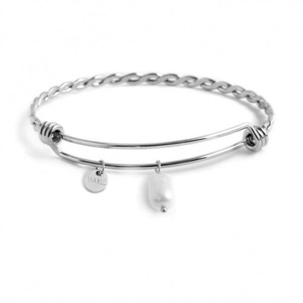 Marlù BRACCIALE BANGLE TORCHON PERLA PENDENTE ACCIAIO