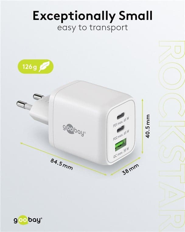 Nano Caricatore Alimentatore GaN 2xUSB-C&trade (PD) + USB-A (QC) da Muro 65W Bianco in Caricabatterie da muro Scontolo.net - Potenza, commercioVirtuoso.it