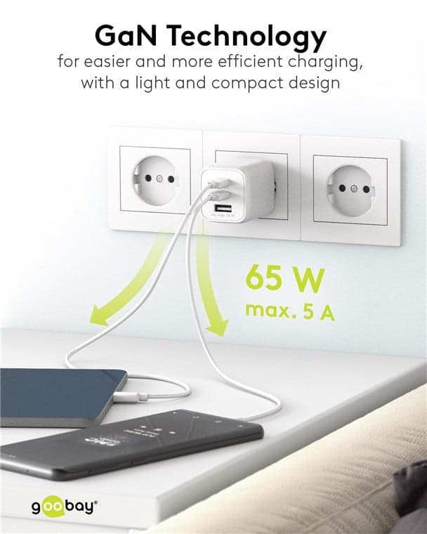Nano Caricatore Alimentatore GaN 2xUSB-C&trade (PD) + USB-A (QC) da Muro 65W Bianco in Caricabatterie da muro Scontolo.net - Potenza, commercioVirtuoso.it