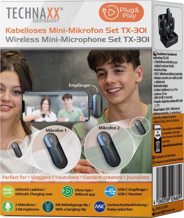 Set 2 Mini Microfoni Lavalier Wireless con Ricevitore USB-C&trade e Custodia di Ricarica, TX301 in Set di microfoni Scontolo.net - Potenza, commercioVirtuoso.it