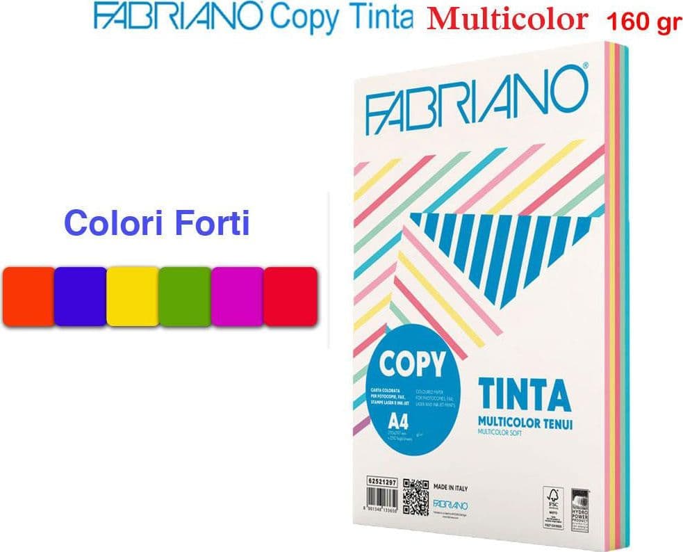 Risma carta copy tinta 160gr A4 multicolor 100 fogli