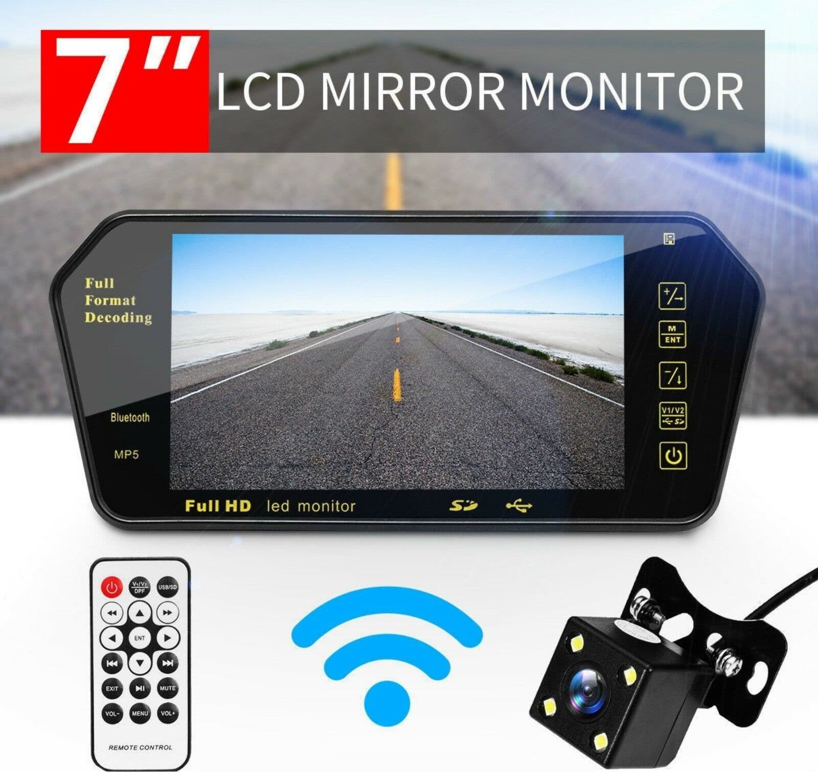 KIT Retromarcia Specchietto Monitor 7" bluetooth mp5 + Telecamera Posteriore in Telecamera posteriore Zencoccostore - Formia, commercioVirtuoso.it