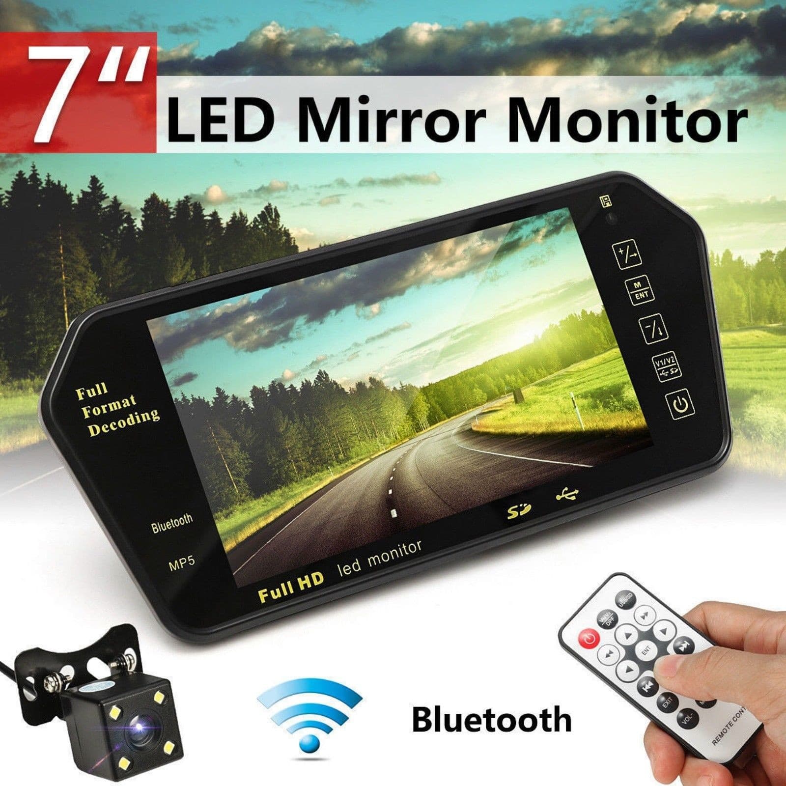 KIT Retromarcia Specchietto Monitor 7" bluetooth mp5 + Telecamera Posteriore in Telecamera posteriore Zencoccostore - Formia, commercioVirtuoso.it