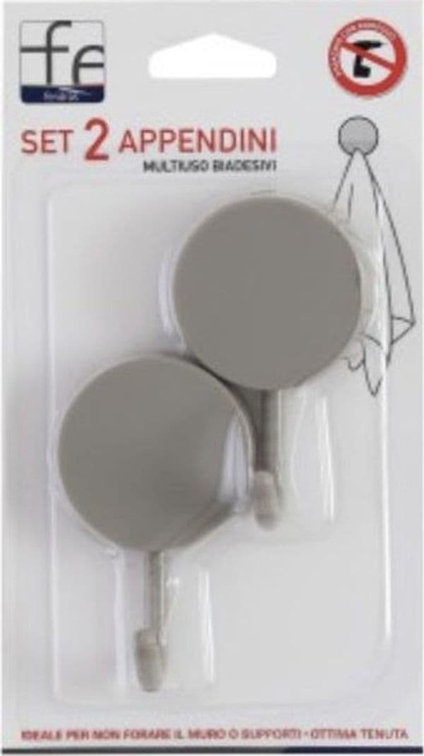 Set 2 appendini multiuso biadesivi in plastica grigia in Ganci appendi quadri BagnoClic.it - Pregnana Milanese, commercioVirtuoso.it