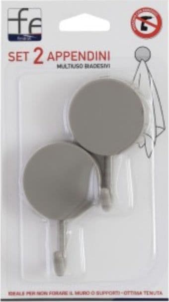 Set 2 appendini multiuso biadesivi in plastica grigia in Ganci appendi quadri BagnoClic.it - Pregnana Milanese, commercioVirtuoso.it