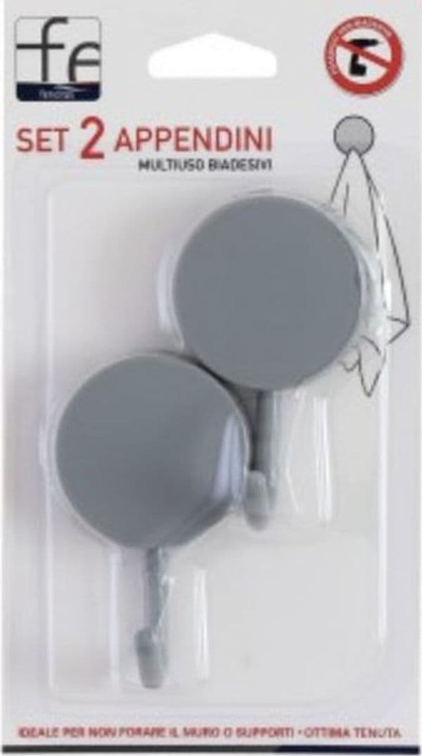 Set 2 appendini multiuso biadesivi in plastica grigio in Ganci appendi quadri BagnoClic.it - Pregnana Milanese, commercioVirtuoso.it
