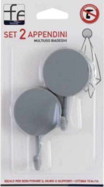 Set 2 appendini multiuso biadesivi in plastica grigio in Ganci appendi quadri BagnoClic.it - Pregnana Milanese, commercioVirtuoso.it