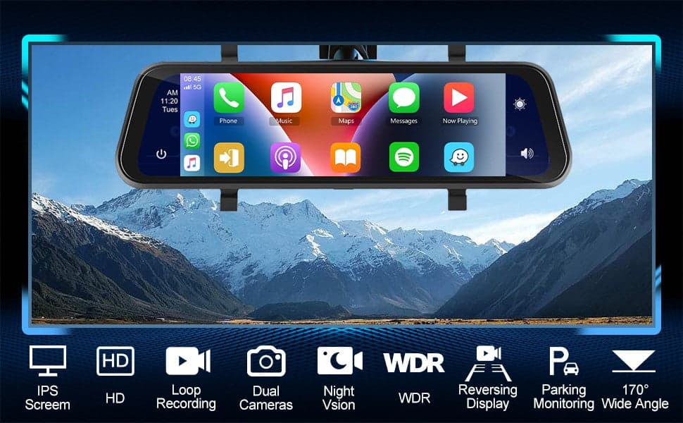 Specchietto Retrovisore 9.66" Dash Cam FULL HD 4K Wireless Carplay Android SD in Videocamera da cruscotto Zencoccostore - Formia, commercioVirtuoso.it