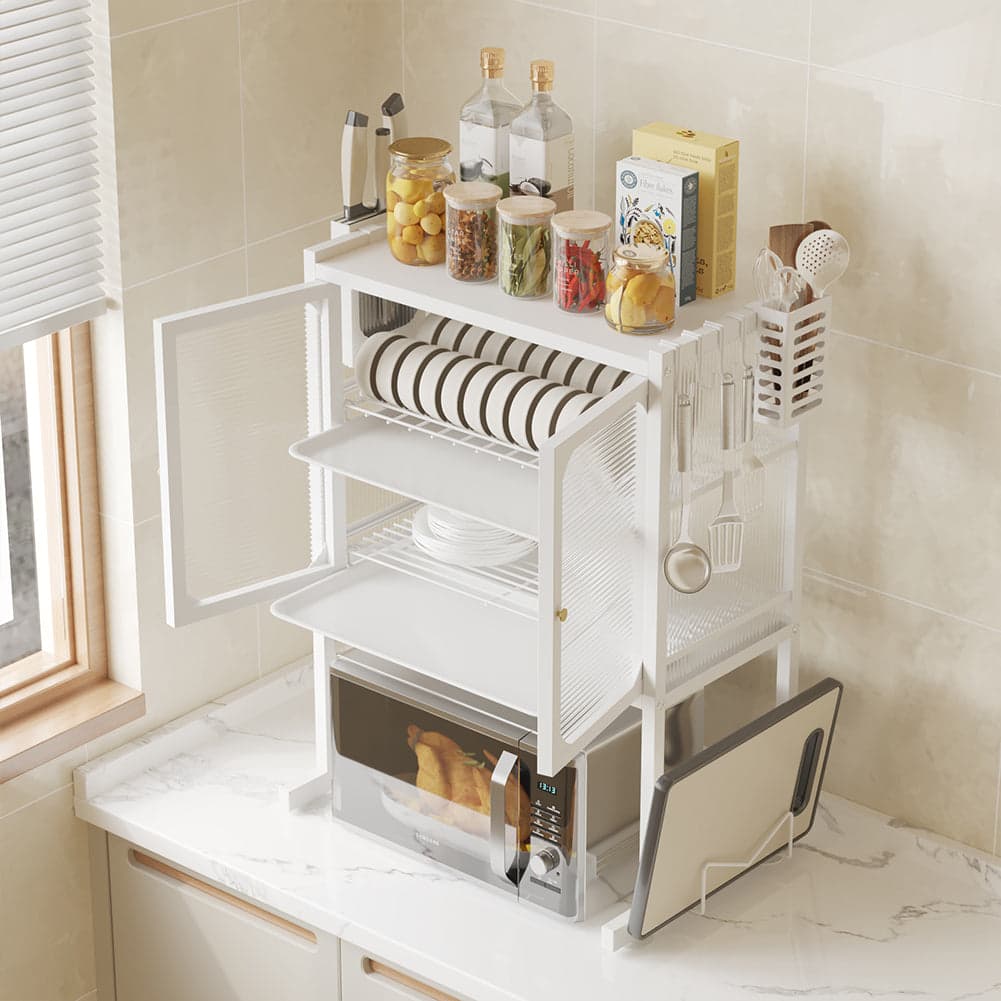 Scaffale Porta Microonde con Vetrinetta in Metallo 57x37H76cm Salvaspazio Bianco in Unità di mensole Danyx - Casoria, commercioVirtuoso.it