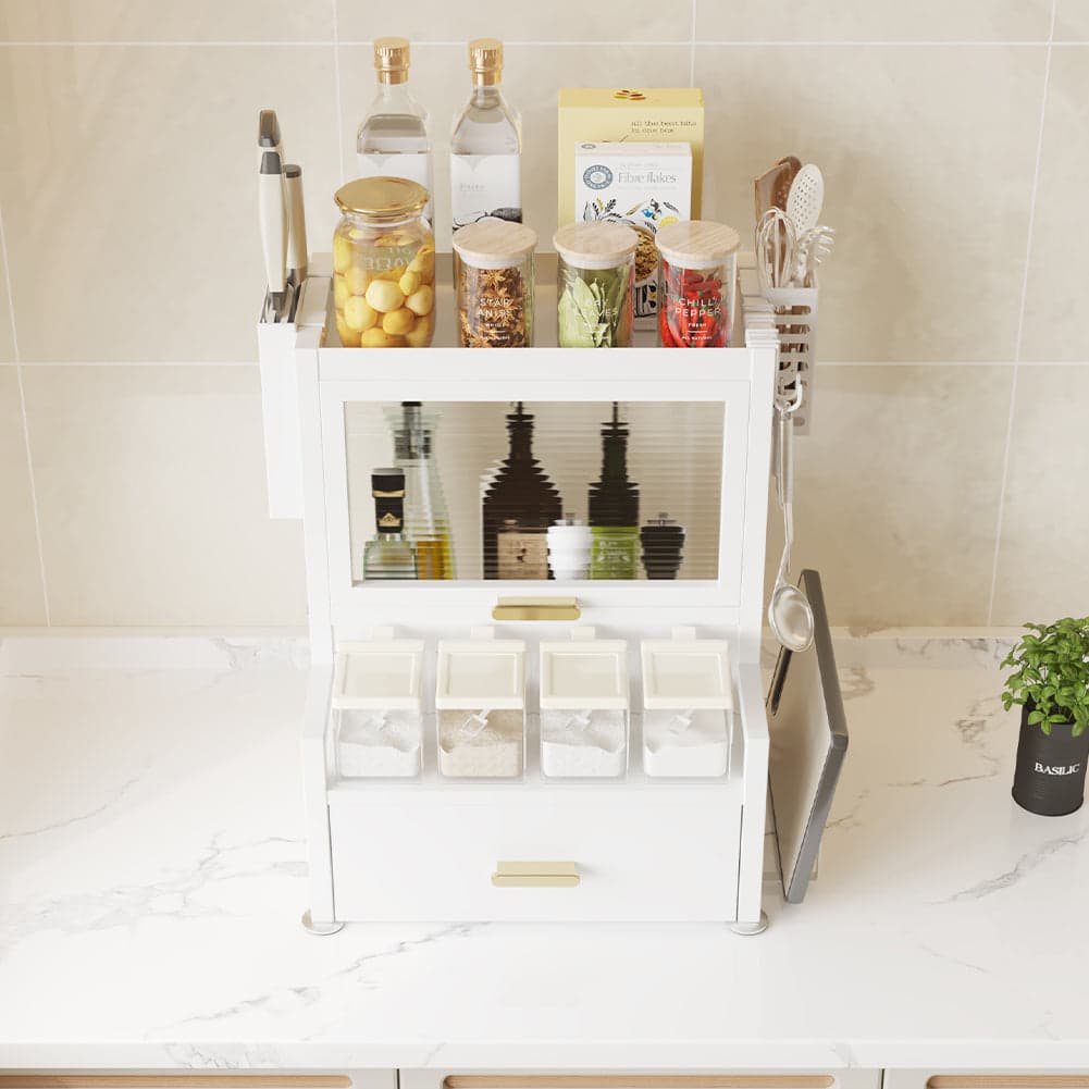 Scaffale in Metallo con Vetrinetta e Cassetto Salvaspazio per Cucina o Soggiorno in Unità di mensole Danyx - Casoria, commercioVirtuoso.it