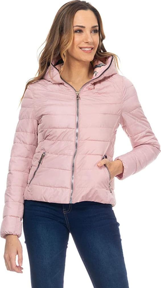 Divine Giacca da donna con fodera a fantasia con chiusura a zip Rosa
