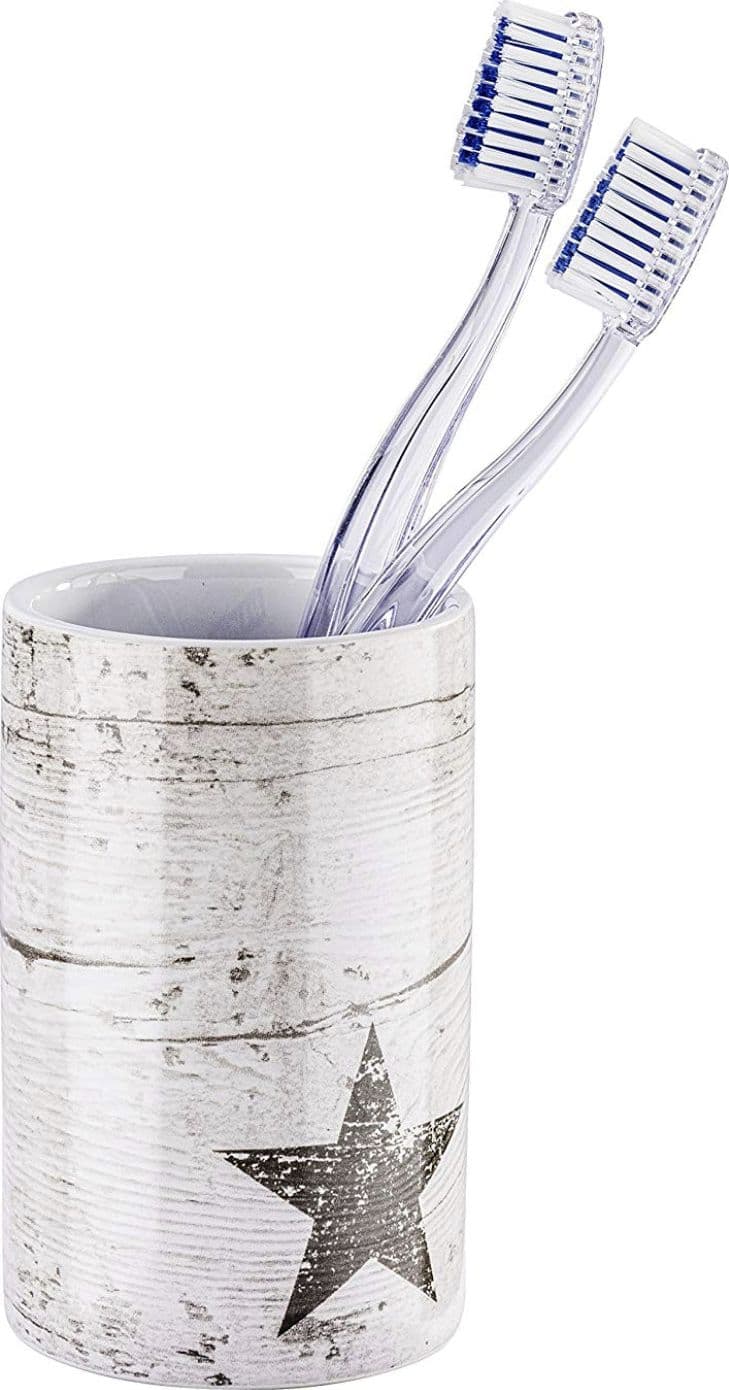 Wenko Star - Porta spazzolino in ceramica tortora, 6,8 x 6,8 x 10,8 cm in Porta spazzolini BagnoClic.it - Pregnana Milanese, commercioVirtuoso.it