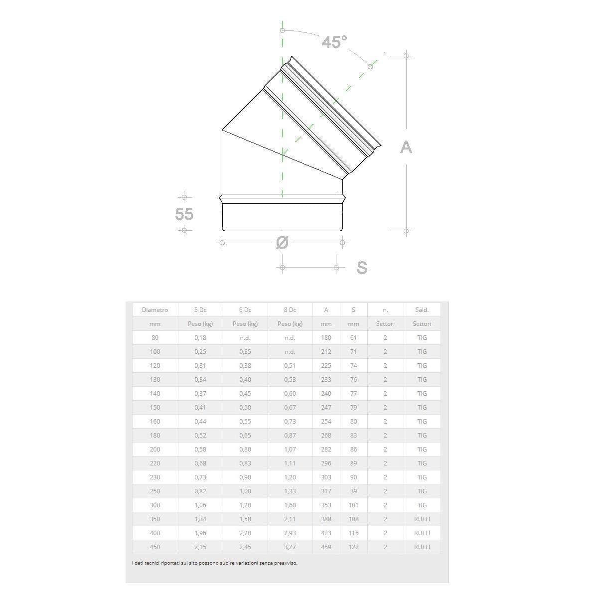 Gomito curva acciaio inox 300mm 5 decimi AISI 304 in Impianti di scarico Aloiserw.com - Altomonte, commercioVirtuoso.it