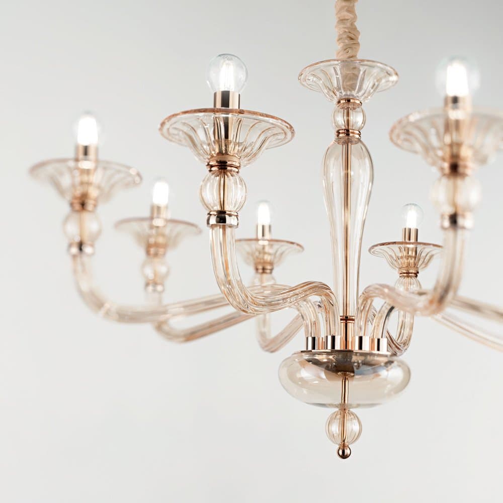 Sospensione Contemporanea Danieli Vetro Ambra 6 Luci E14 in Lampade a sospensione LuceArt - Montecorvino Pugliano, commercioVirtuoso.it