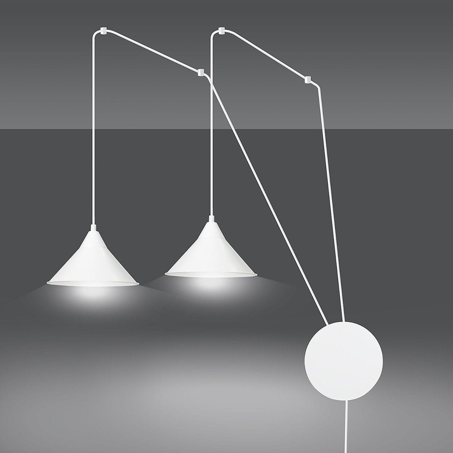 Sospensione Minimal 2 Luci Abramo In Acciao Bianco E Paralume A Cono in Lampade a sospensione LuceArt - Montecorvino Pugliano, commercioVirtuoso.it