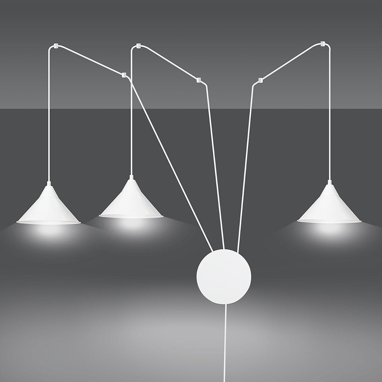 Sospensione Minimal 3 Luci Abramo In Acciao Bianco E Paralume A Cono in Lampade a sospensione LuceArt - Montecorvino Pugliano, commercioVirtuoso.it