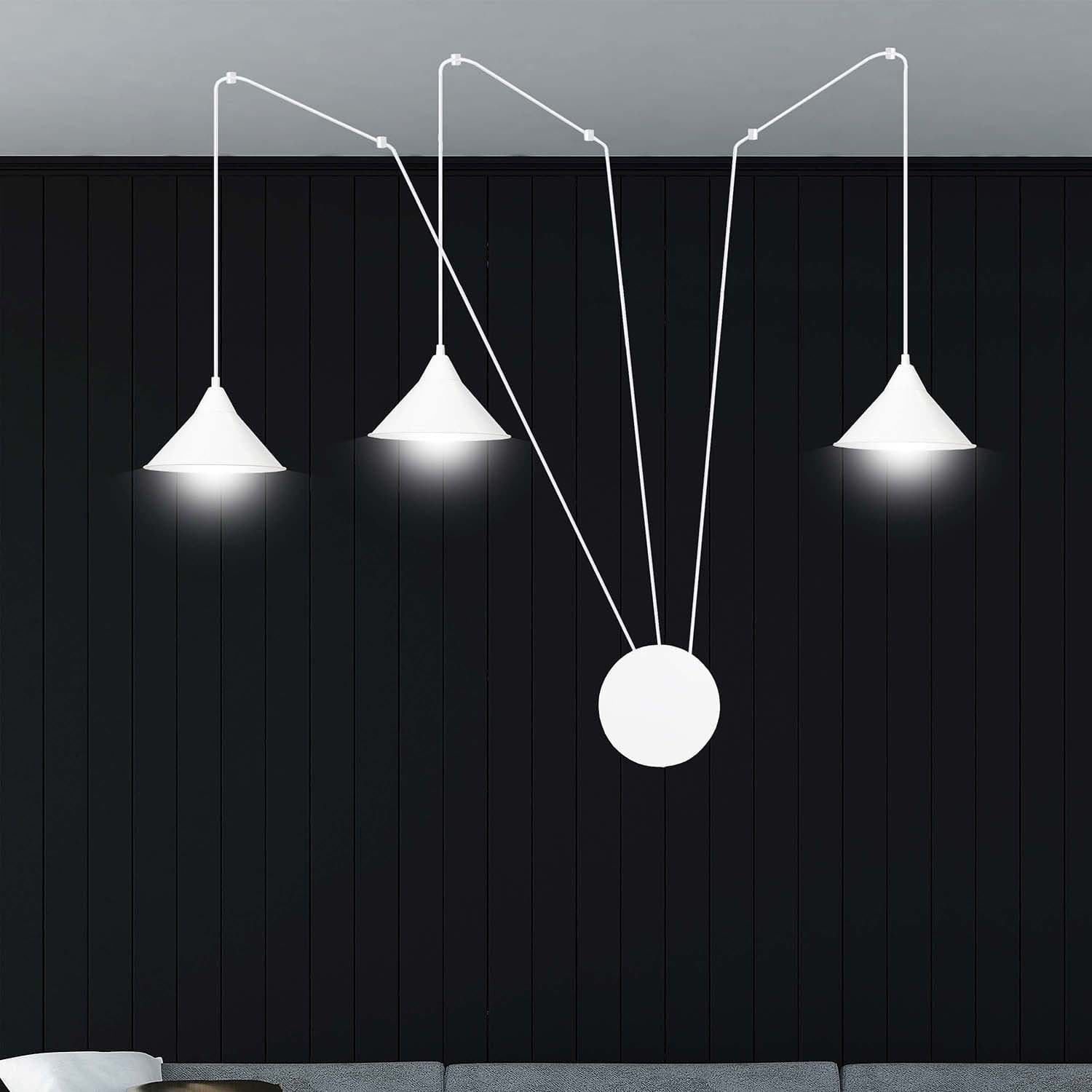 Sospensione Minimal 3 Luci Abramo In Acciao Bianco E Paralume A Cono in Lampade a sospensione LuceArt - Montecorvino Pugliano, commercioVirtuoso.it