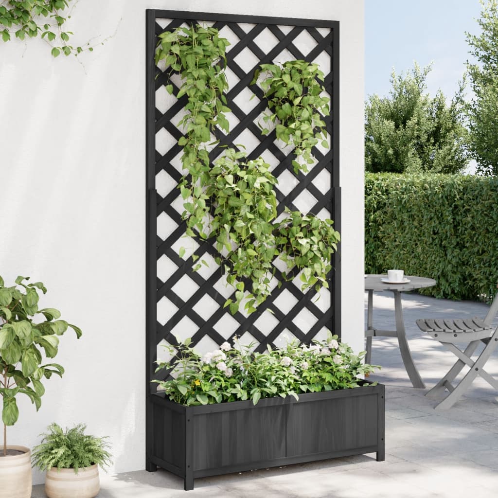 Fioriera con Traliccio Nera in Legno Massello di Abete 90 x 35 x 180 cm