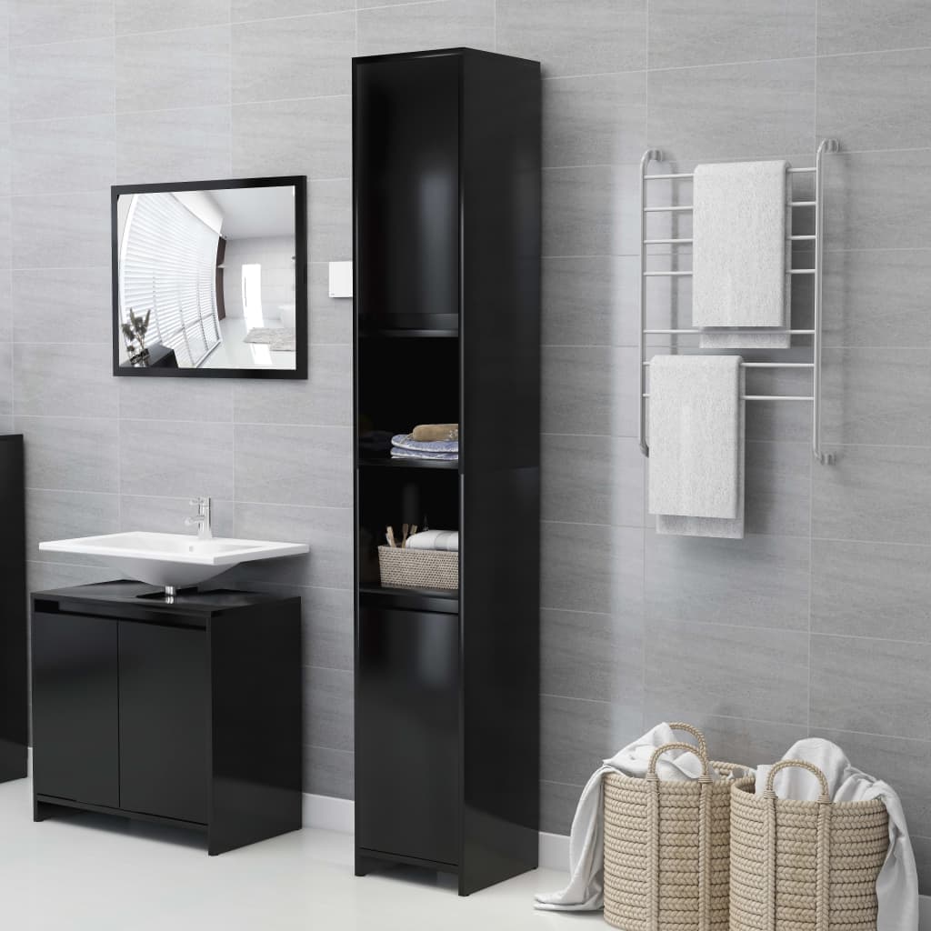 Mobile da Bagno Nero 30x30x183,5 cm in Legno Multistrato in Mobili a terra Esplodia - Napoli, commercioVirtuoso.it