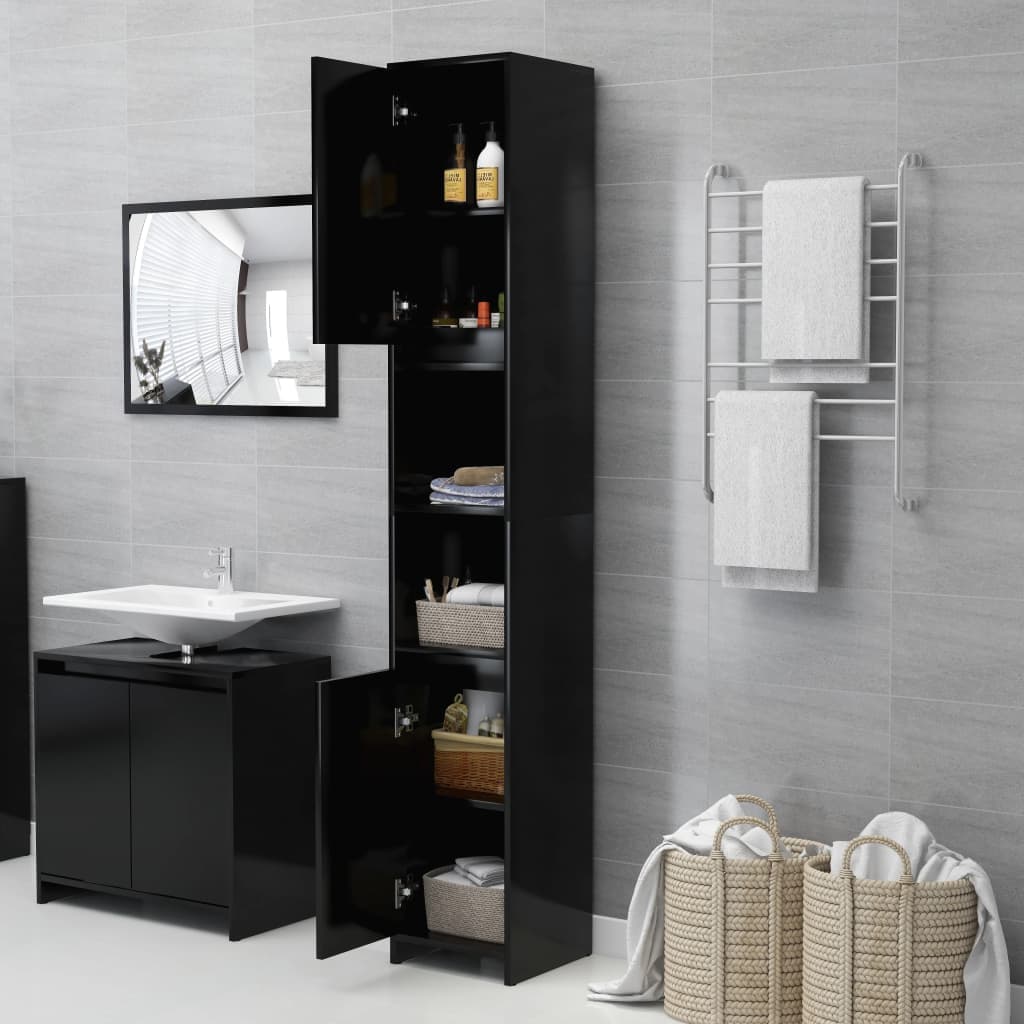 Mobile da Bagno Nero 30x30x183,5 cm in Legno Multistrato in Mobili a terra Esplodia - Napoli, commercioVirtuoso.it