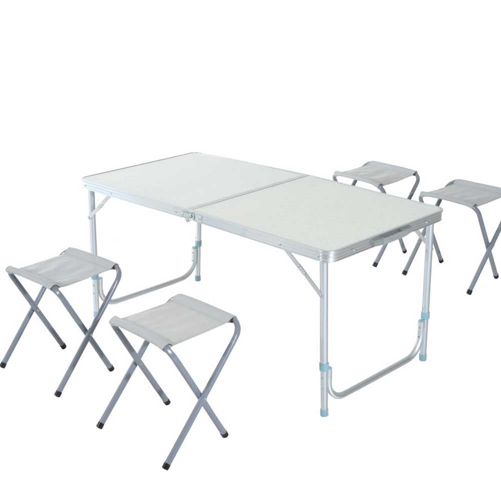 Tavolo Pieghevole Campeggio PicNic 120x60 H 55-70cm con 4 Sgabelli Alluminio