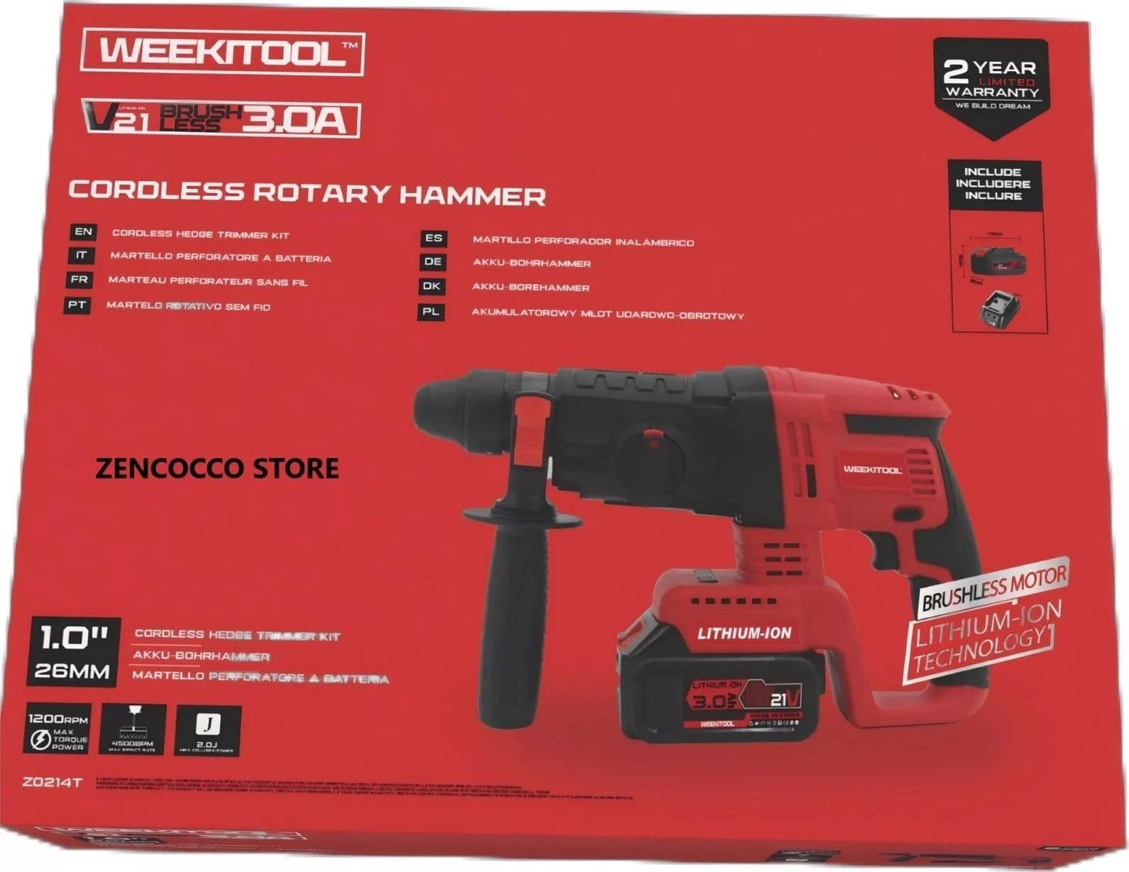 MARTELLO PERFORATORE 26MM 2 BATTERIE 21V 3.0Ah DEMOLITORE TASSELLATORE - Z0214T in Trapani a percussione Zencoccostore - Formia, commercioVirtuoso.it