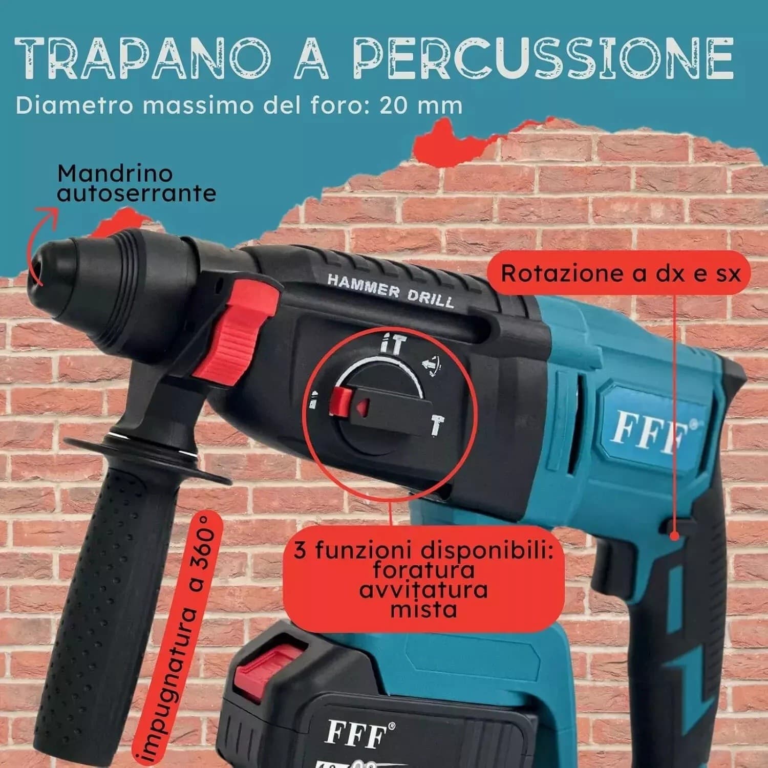Kit 4in1 Trapano avvitatore,impulsi,smerigliatrice,tassellatore,2x3Ah,caricatore in Trapani a percussione Zencoccostore - Formia, commercioVirtuoso.it