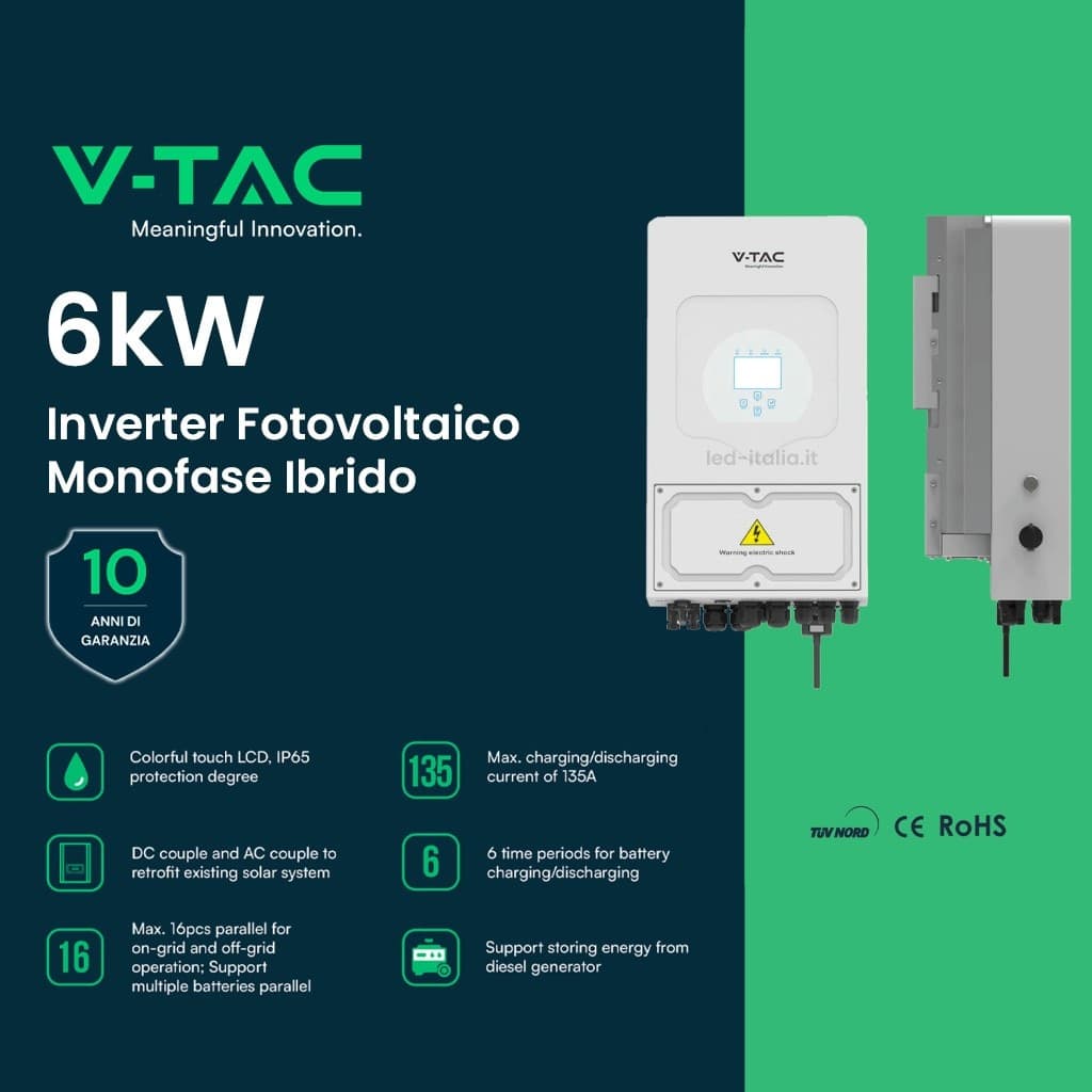 Inverter Ibrido 6kW Monofase IP65 con Display Touch LCD per Impianto Fotovoltaico CEI 0-21 - SKU 11529 in Inverter ibridi Zencoccostore - Formia, commercioVirtuoso.it
