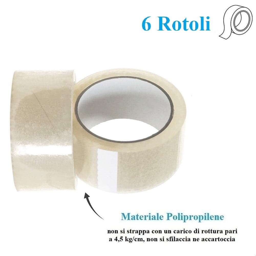 6 Rotoli di Nastro Trasparente 50mm x 132 Mt. Nastro per Imballaggi Resistente Silenzioso in Nastro da imballo Danyx - Casoria, commercioVirtuoso.it