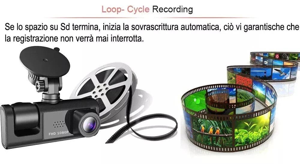 TELECAMERA PER AUTO DASHCAM FULL HD DVR CAR VIDEO CAMERA VISIONE NOTTURNA 3 CAM in Videocamera da cruscotto Zencoccostore - Formia, commercioVirtuoso.it