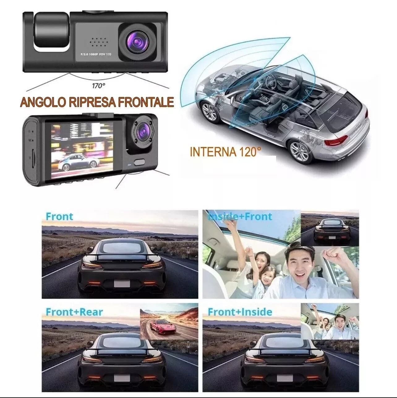 TELECAMERA PER AUTO DASHCAM FULL HD DVR CAR VIDEO CAMERA VISIONE NOTTURNA 3 CAM in Videocamera da cruscotto Zencoccostore - Formia, commercioVirtuoso.it