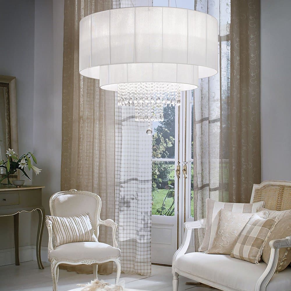 Lampadario Classico Opera Vetro,Tessuto,Cristalloistallo Bianco 10 Luci E27 in Lampade a sospensione LuceArt - Montecorvino Pugliano, commercioVirtuoso.it