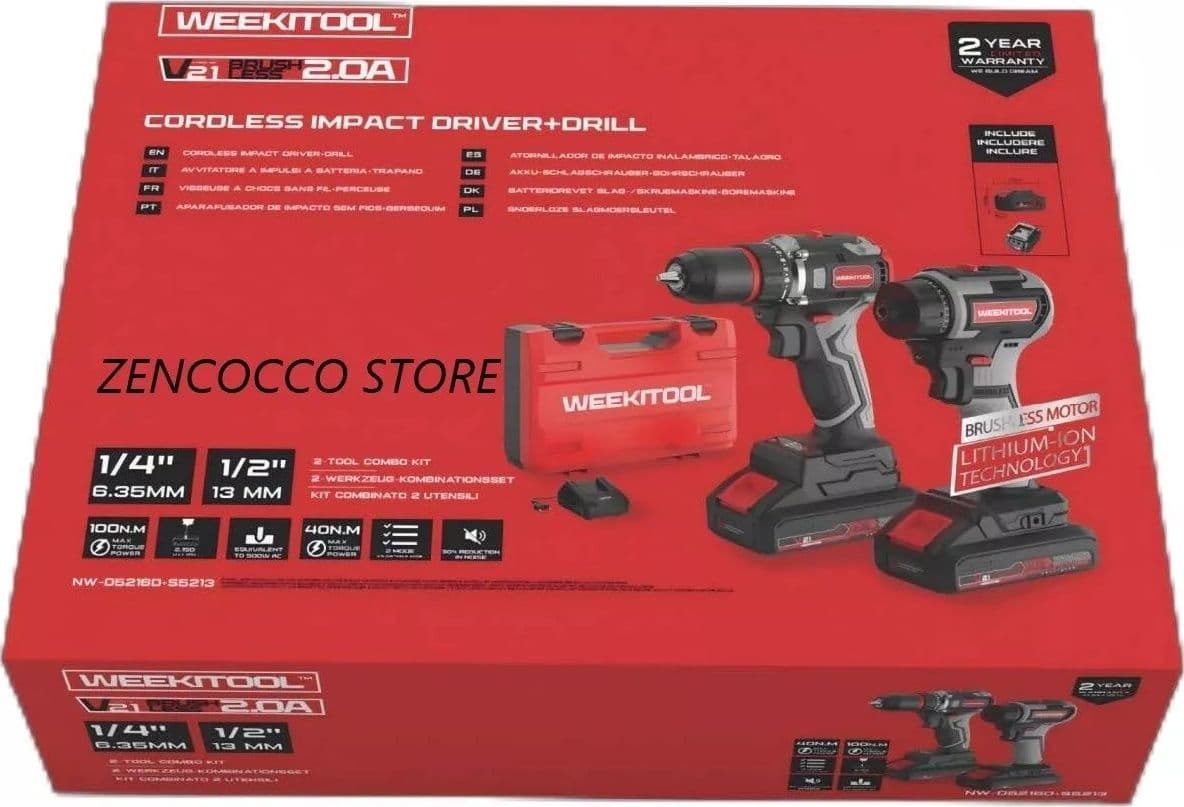 Trapano Avvitatore + Avvitatore a Impulsi 2 Batterie 21V 2.0Ah NW-D5216D+S5213 in Avvitatori a massa battente Zencoccostore - Formia, commercioVirtuoso.it