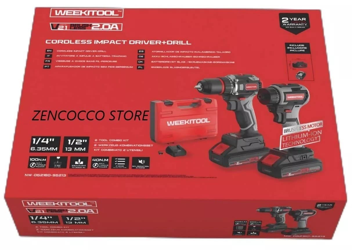Trapano Avvitatore + Avvitatore a Impulsi 2 Batterie 21V 2.0Ah NW-D5216D+S5213 in Avvitatori a massa battente Zencoccostore - Formia, commercioVirtuoso.it