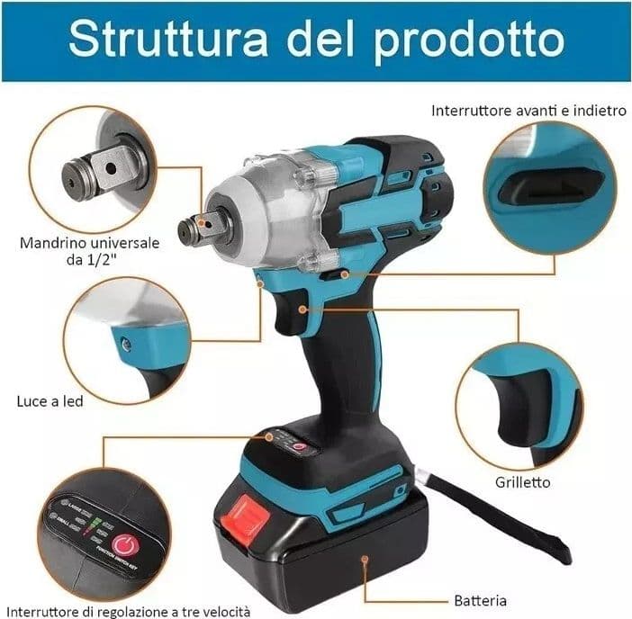 TRAPANO AVVITATORE A IMPULSI BRUSHLESS 400Nm DOPPIA BATTERIA CON 7 INSERTI in Avvitatori a massa battente Zencoccostore - Formia, commercioVirtuoso.it