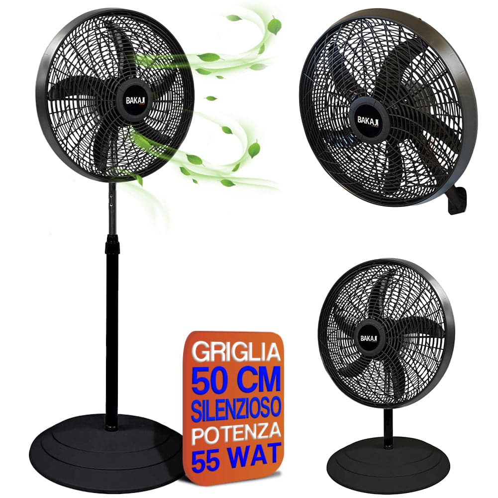 Ventilatore 3in1 Piantana Muro e Tavolo Base Tonda Antiribaltamento Griglia 50cm in Ventilatori a piantana Esplodia - Napoli, commercioVirtuoso.it