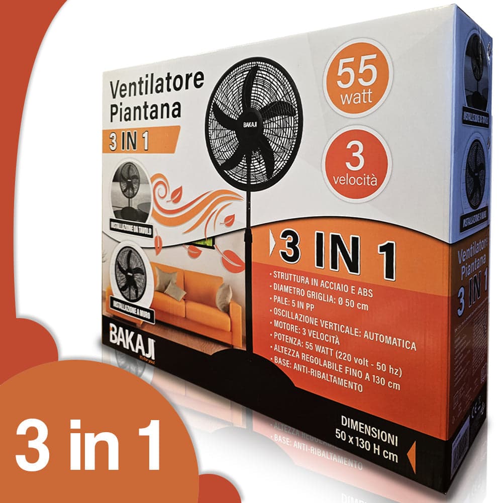 Ventilatore 3in1 Piantana Muro e Tavolo Base Tonda Antiribaltamento Griglia 50cm in Ventilatori a piantana Esplodia - Napoli, commercioVirtuoso.it
