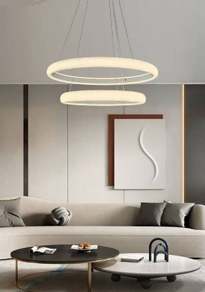 LAMPADARIO LED 51W A SOSPENSIONE 2 ANELLI CRISTALLI LUCE 6500K 3000K 4000K LP-38B in Lampade a sospensione Trade Shop italia - Napoli, commercioVirtuoso.it