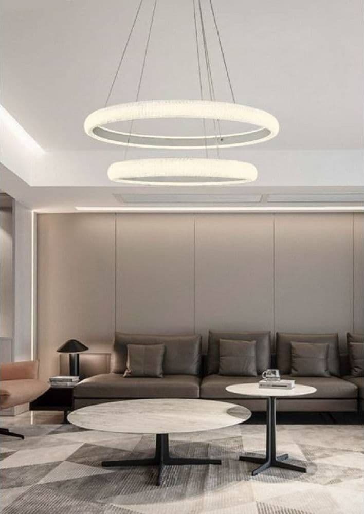 LAMPADARIO LED 51W A SOSPENSIONE 2 ANELLI CRISTALLI LUCE 6500K 3000K 4000K LP-38B in Lampade a sospensione Trade Shop italia - Napoli, commercioVirtuoso.it