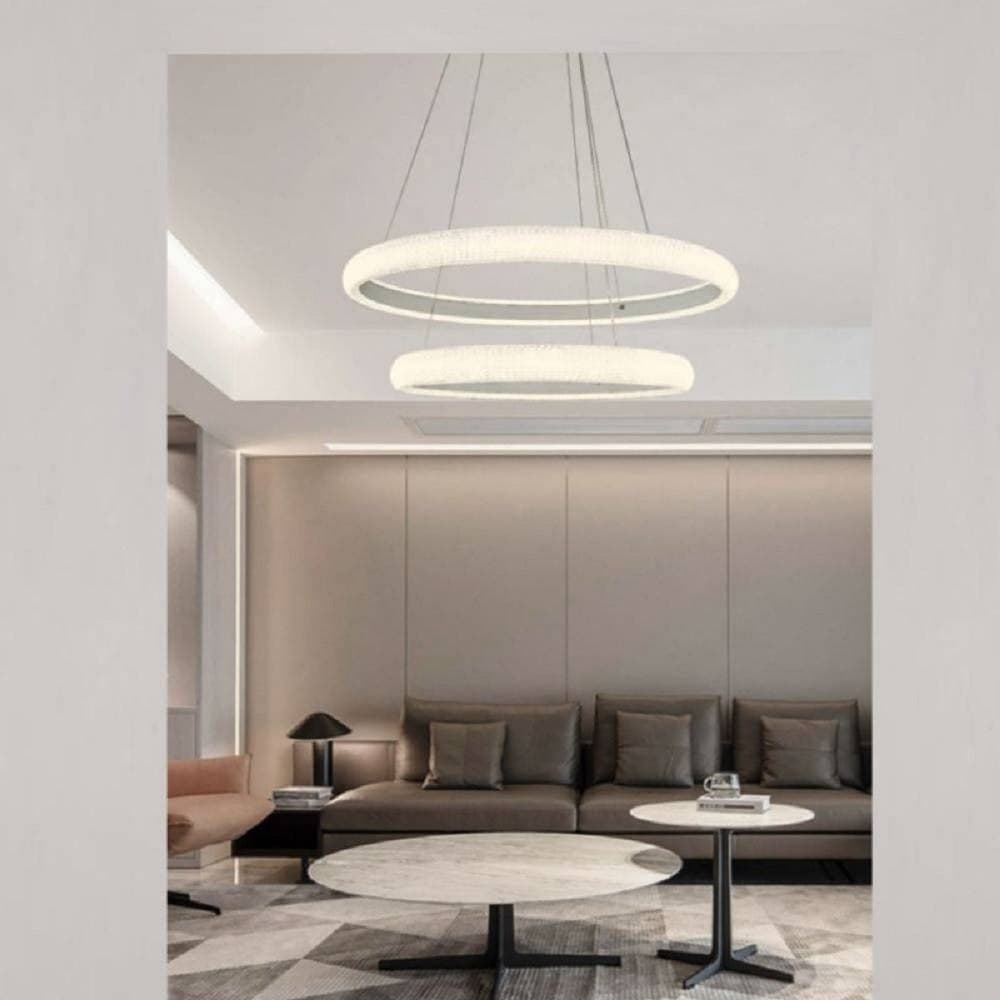 LAMPADARIO LED 51W A SOSPENSIONE 2 ANELLI CRISTALLI LUCE 6500K 3000K 4000K LP-38B in Lampade a sospensione Trade Shop italia - Napoli, commercioVirtuoso.it