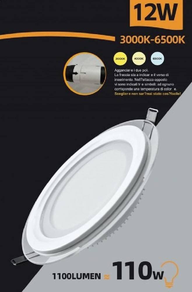 PANNELLO LED SLIM INCASSO BORDO IN VETRO 12W CCT 3 COLORAZIONI DI LUCE P125E-T3C in Plafoniere Trade Shop italia - Napoli, commercioVirtuoso.it
