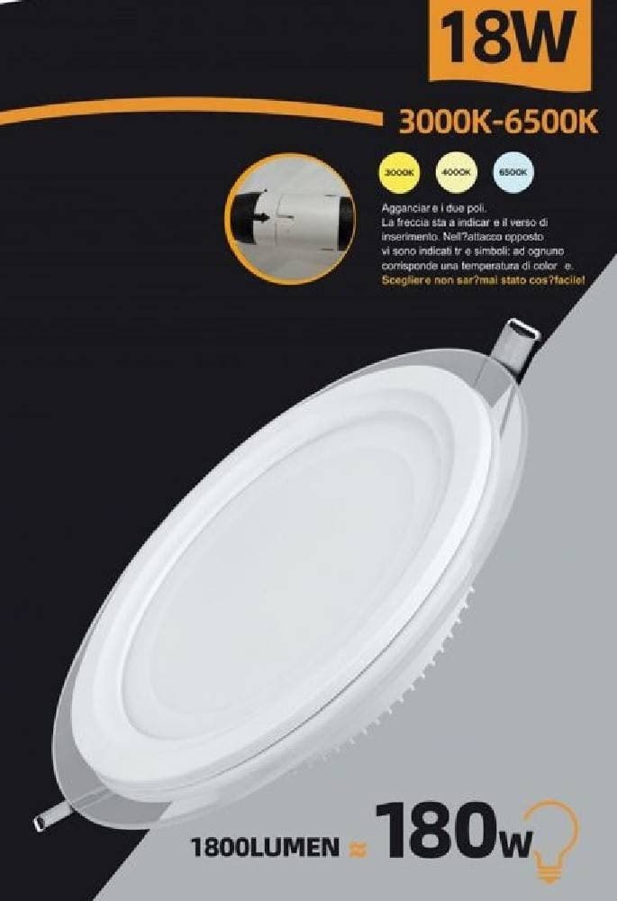 PANNELLO LED SLIM INCASSO BORDO IN VETRO 18W CCT 3 COLORAZIONE DI LUCE P165E-T3C in Faretti da soffitto Trade Shop italia - Napoli, commercioVirtuoso.it