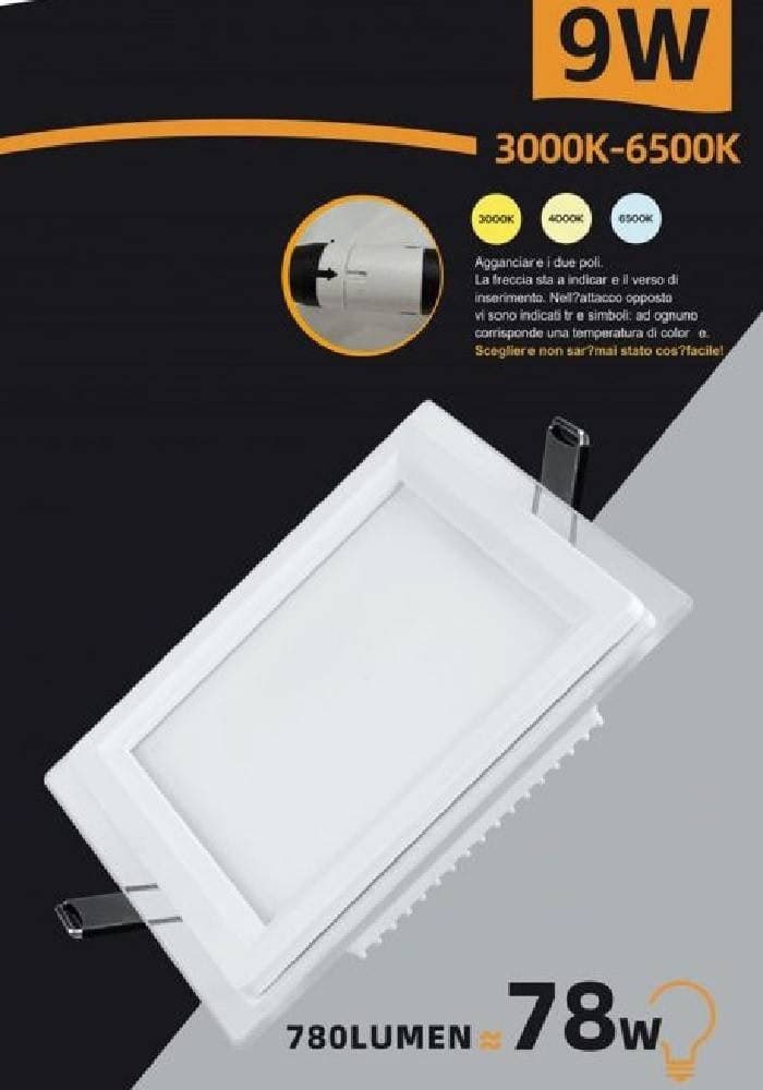 PANNELLO LED SLIM INCASSO BORDO IN VETRO 9 W CCT TRE COLORAZIONE LUCE P-94E-Q3C in Faretti da soffitto Trade Shop italia - Napoli, commercioVirtuoso.it