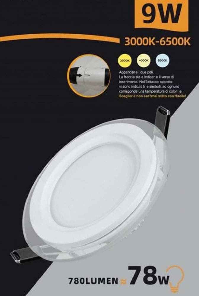 PANNELLO LED SLIM INCASSO BORDO IN VETRO 9W CCT TRE COLORAZIONI DI LUCE P94E-T3C in Faretti da soffitto Trade Shop italia - Napoli, commercioVirtuoso.it