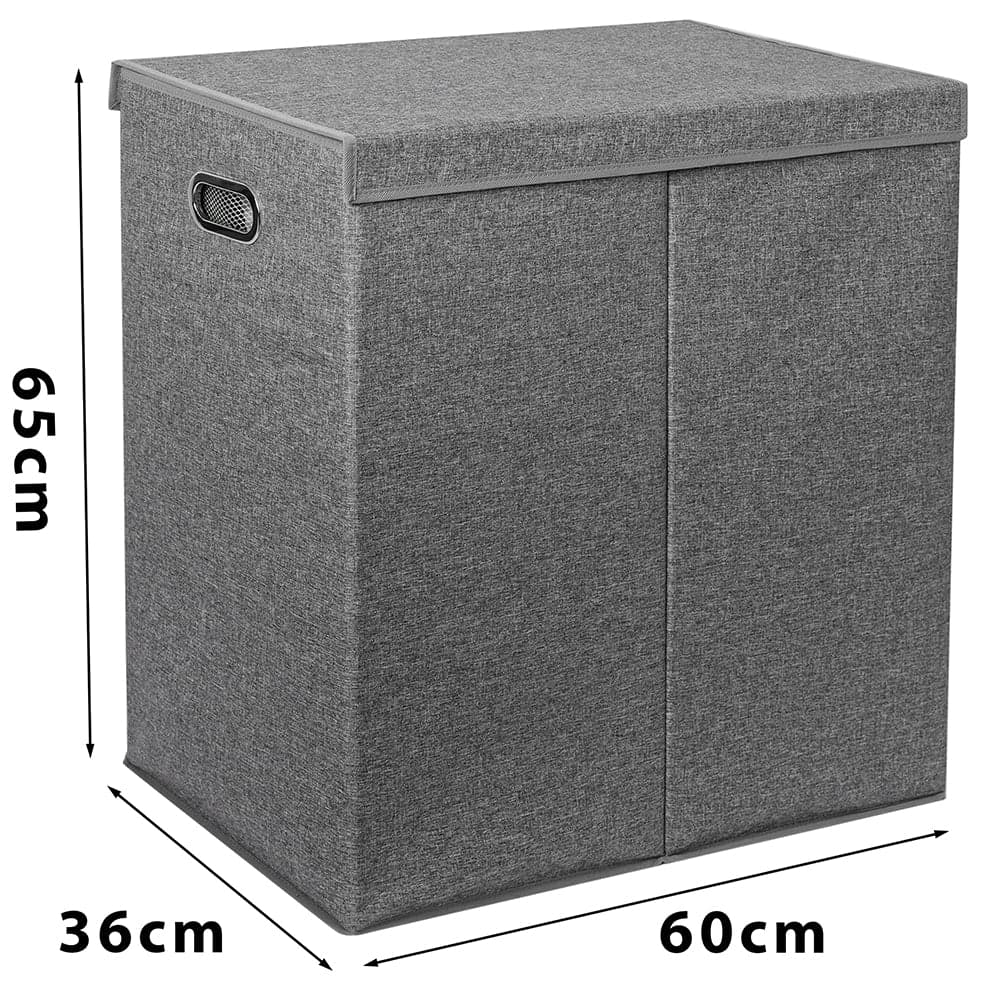Cesto Portabiancheria con Doppio Scomparto, Coperchio e Manici in Metallo 64x36x65 cm in Ceste per la biancheria Danyx - Casoria, commercioVirtuoso.it